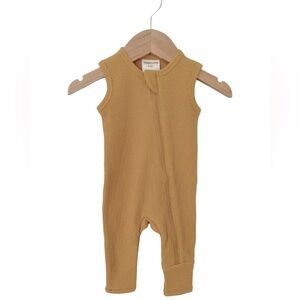 SpearmintLove Organic Waffle Sleeveless Zip Romper Honey 6 - 12 month